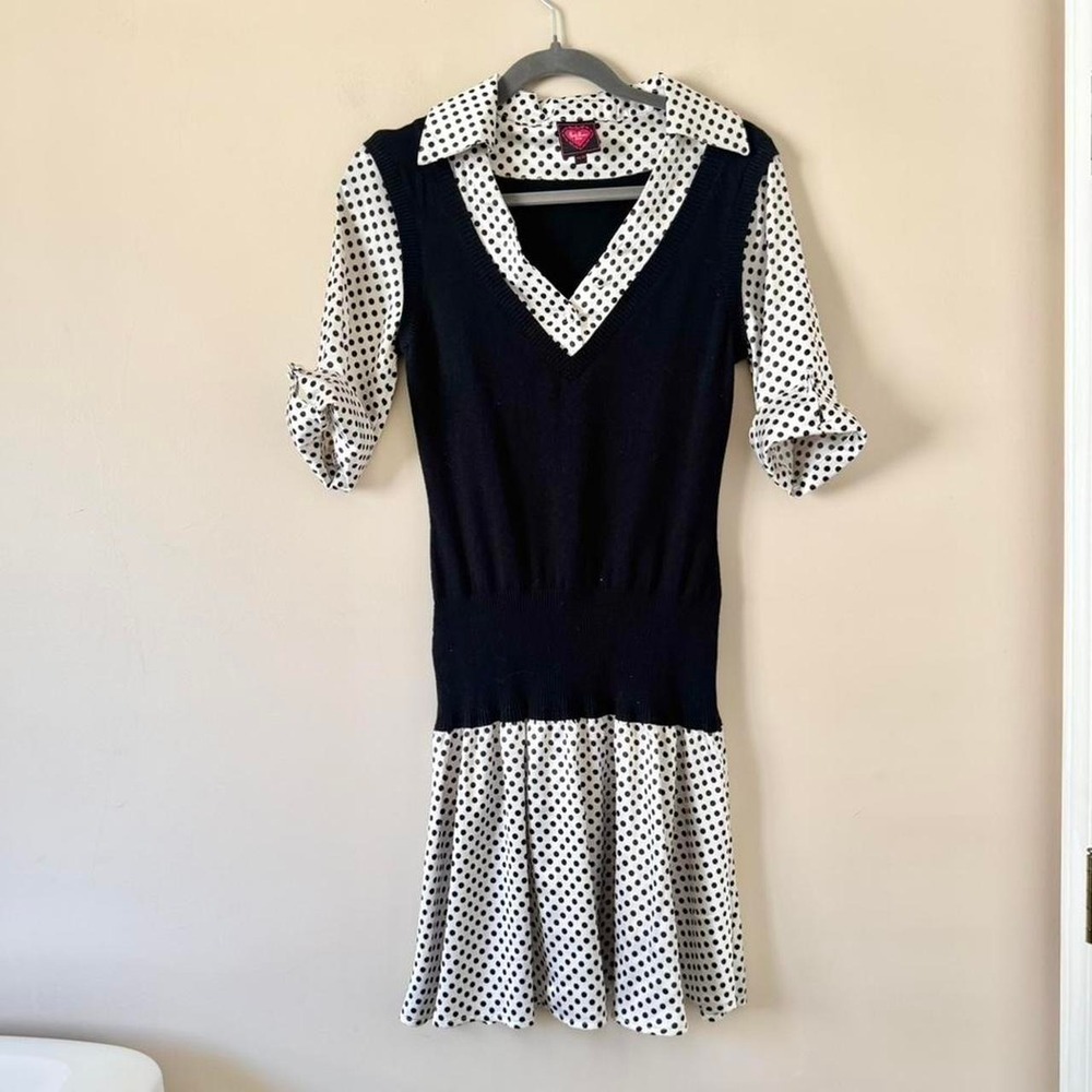Y2K black polkadot and knit mini dress medium